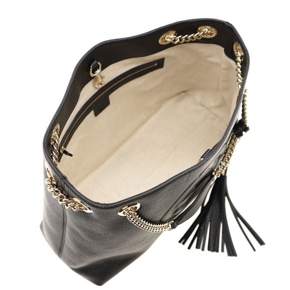 Gucci Soho Chain Tote Shoulder Bag Black Leather New - Picture 5 of 9